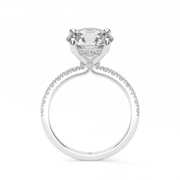 White Gold Round Shape Diamond Hidden Halo Pave Engagement Ring With U-Cut Setting.